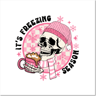 Funny Christmas Skeleton Drinking Coffee Posters and Art